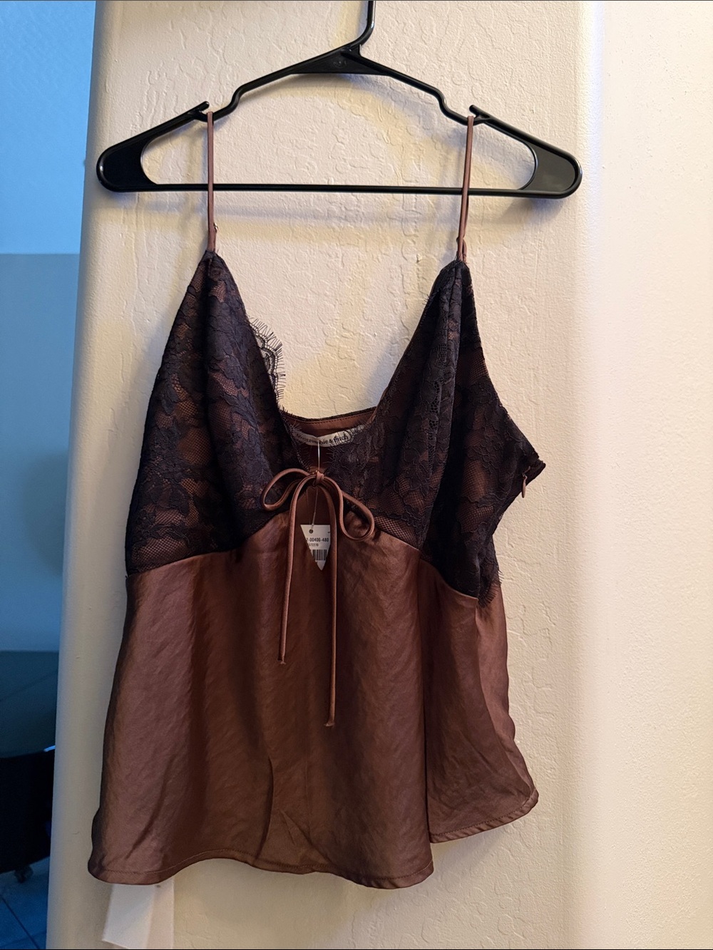 Abercrombie & Fitch Brown Satin Cami with Black Lace Yoke